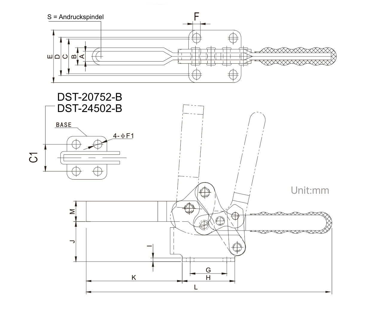 CH20752-B Horizontalspanner-Waagrechtspanner-Schnellspanner Zeichnung