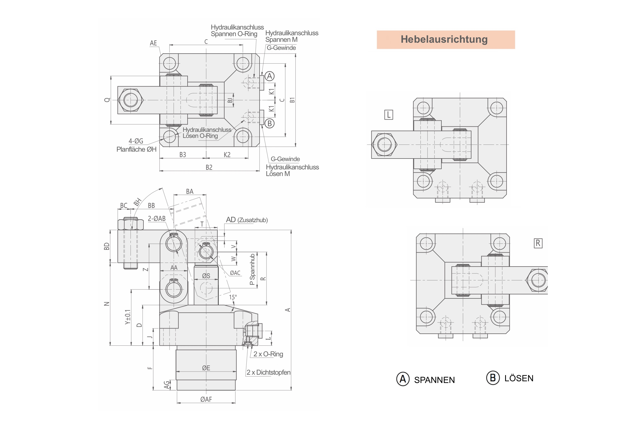 HLW Technische Zeichnung Hydraulischer Hebelspanner