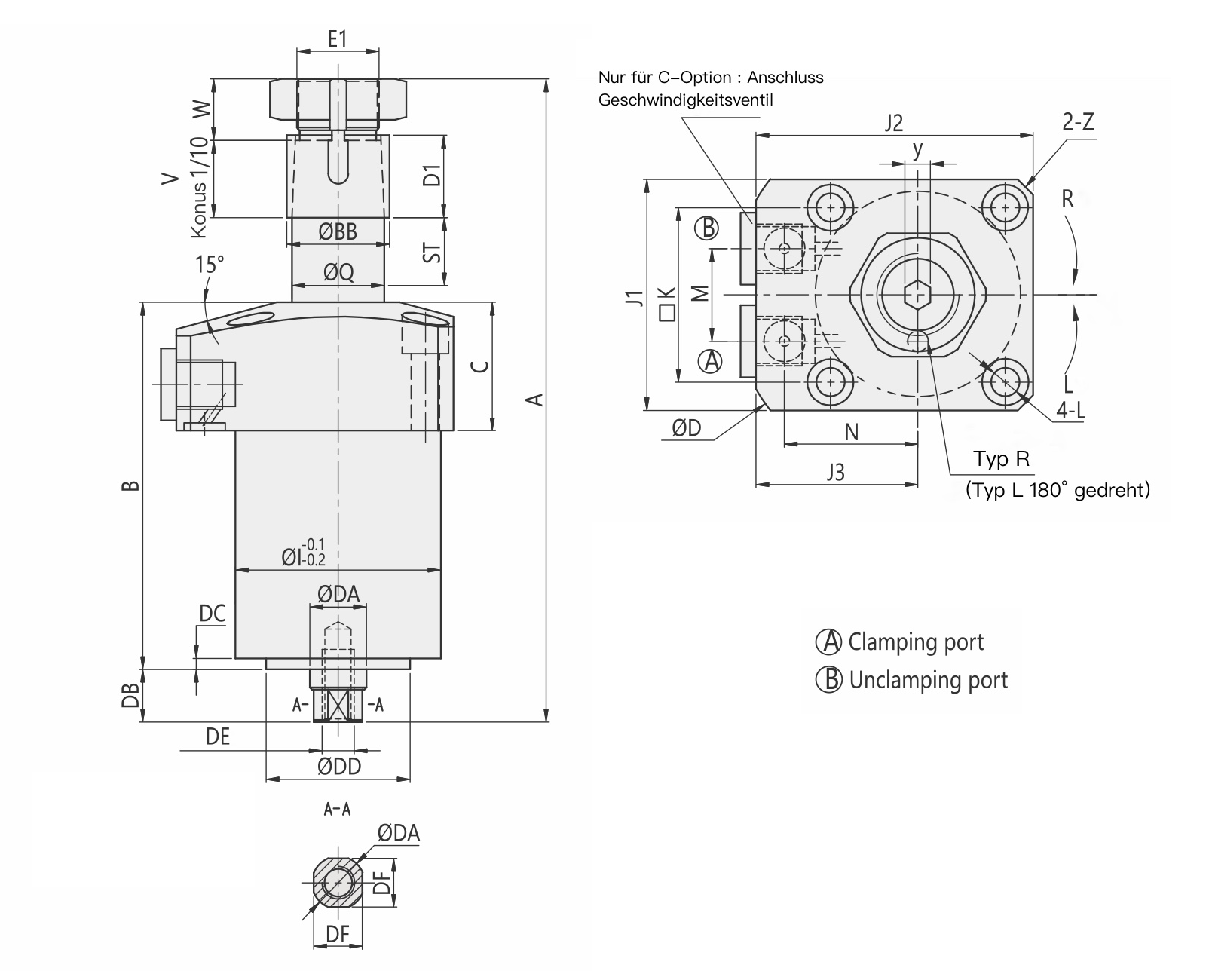 HCA-D Hydraulic Swing Clamp Cylinder with Through-Going Piston Rod for End Position Sensing