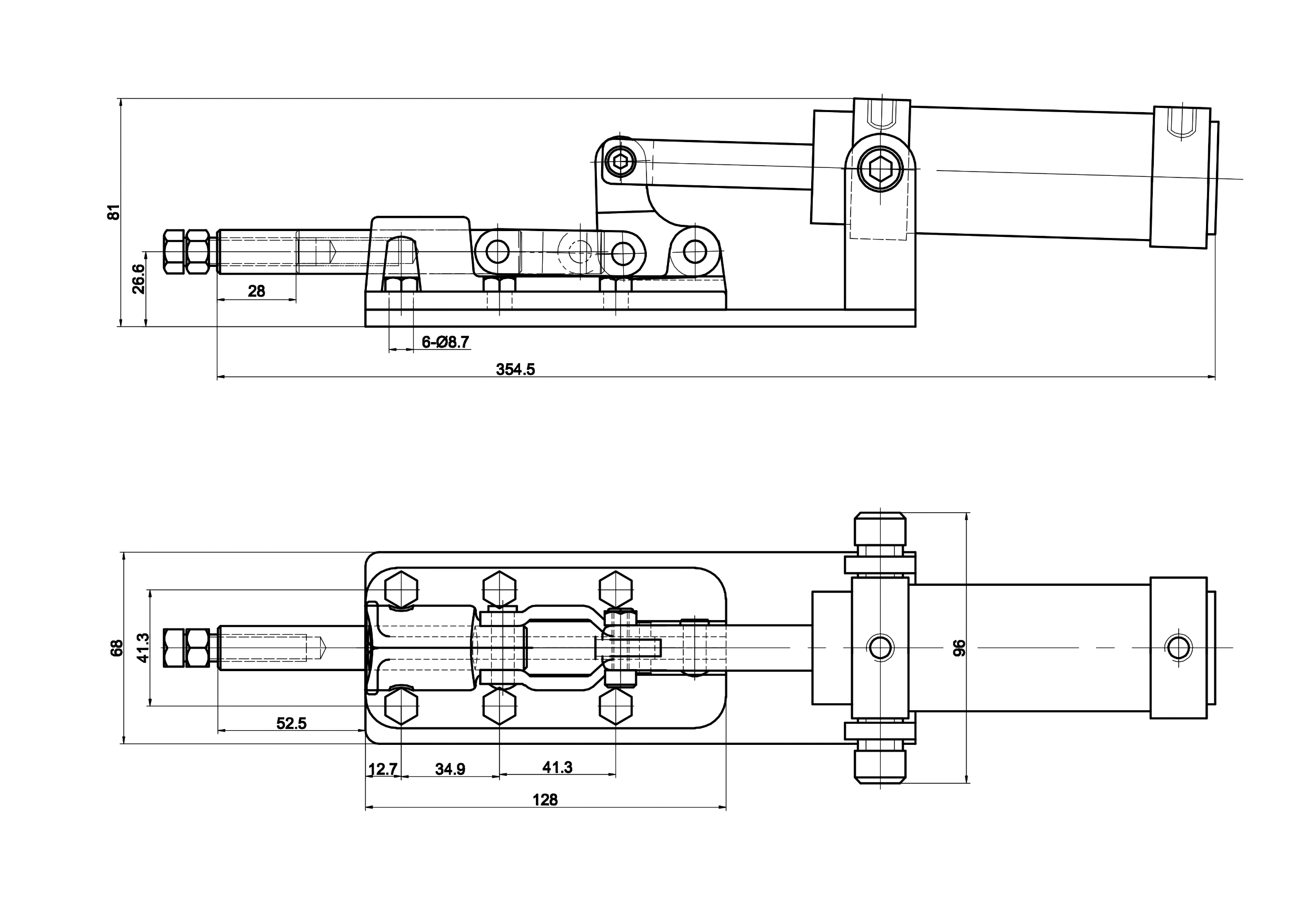 DST-36330-A Drawing/Dimension DST-36330-A Pneumatic push-pull toggle clamp 11360N