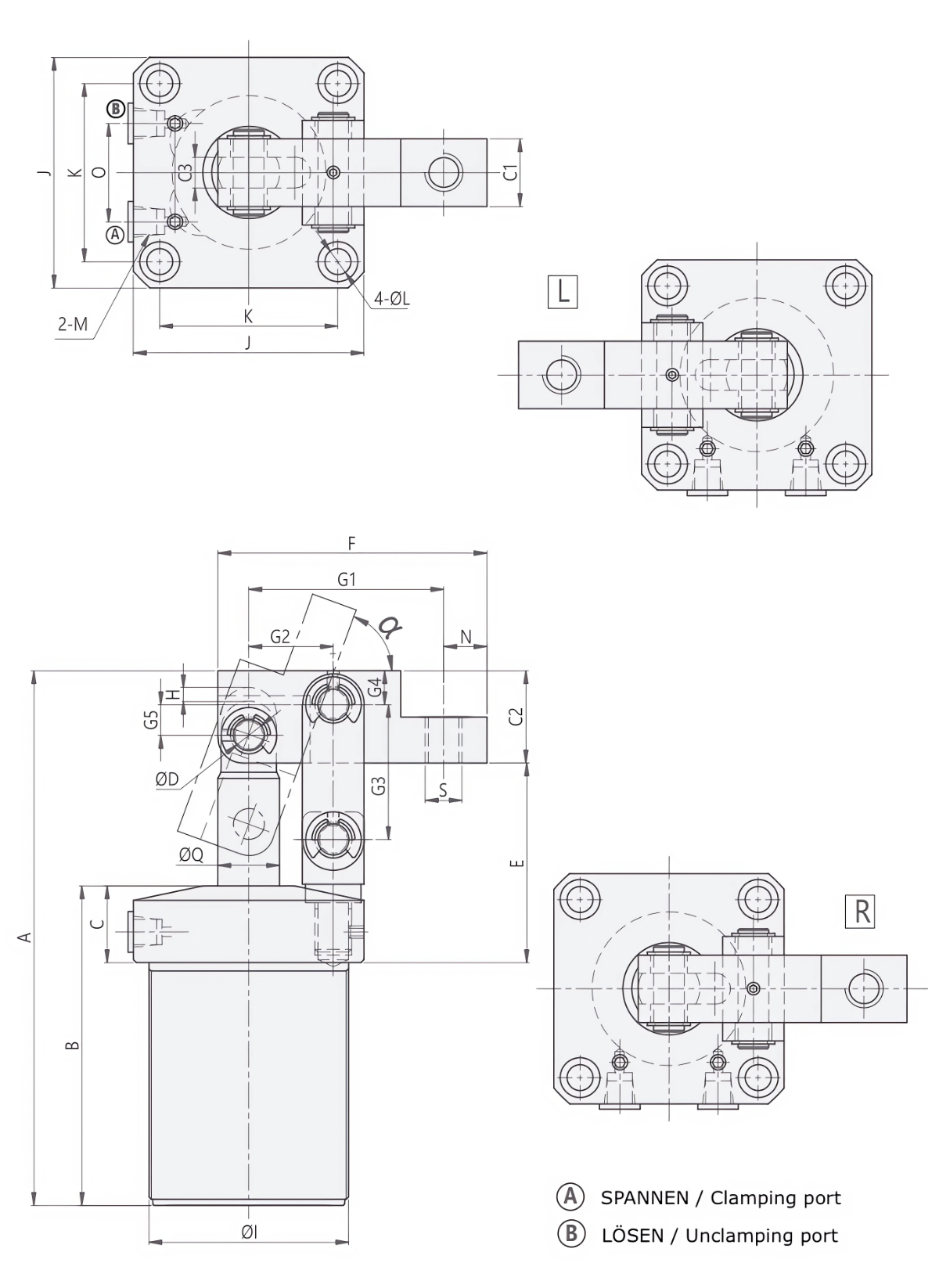 PLF Technische ZeichnungPneumatischer Hebelspanner