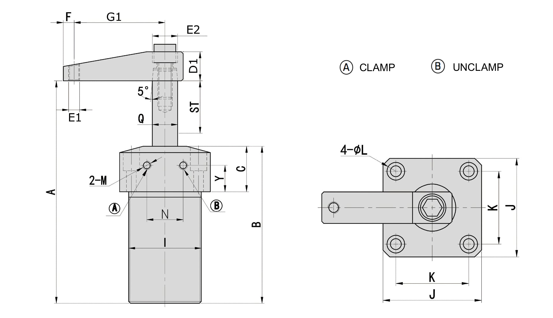 PSF-Series Pneumatic Swing Clamp (Top Flange type) Drawing