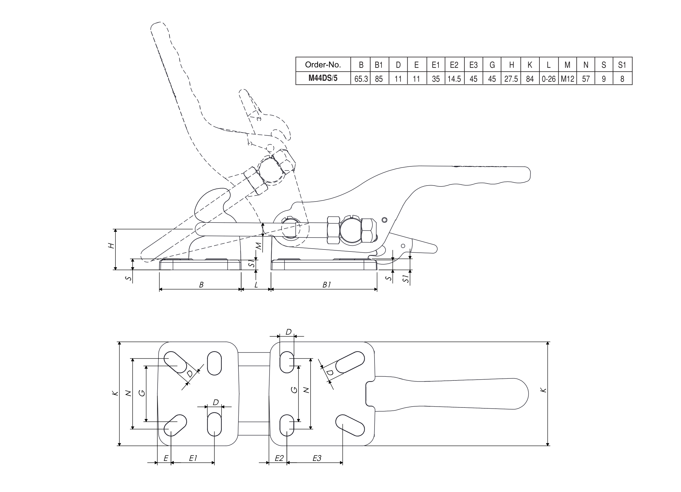 M44DS Schwerer Verschlussspanner mit Sicherheitsverriegelung Technische Zeichung