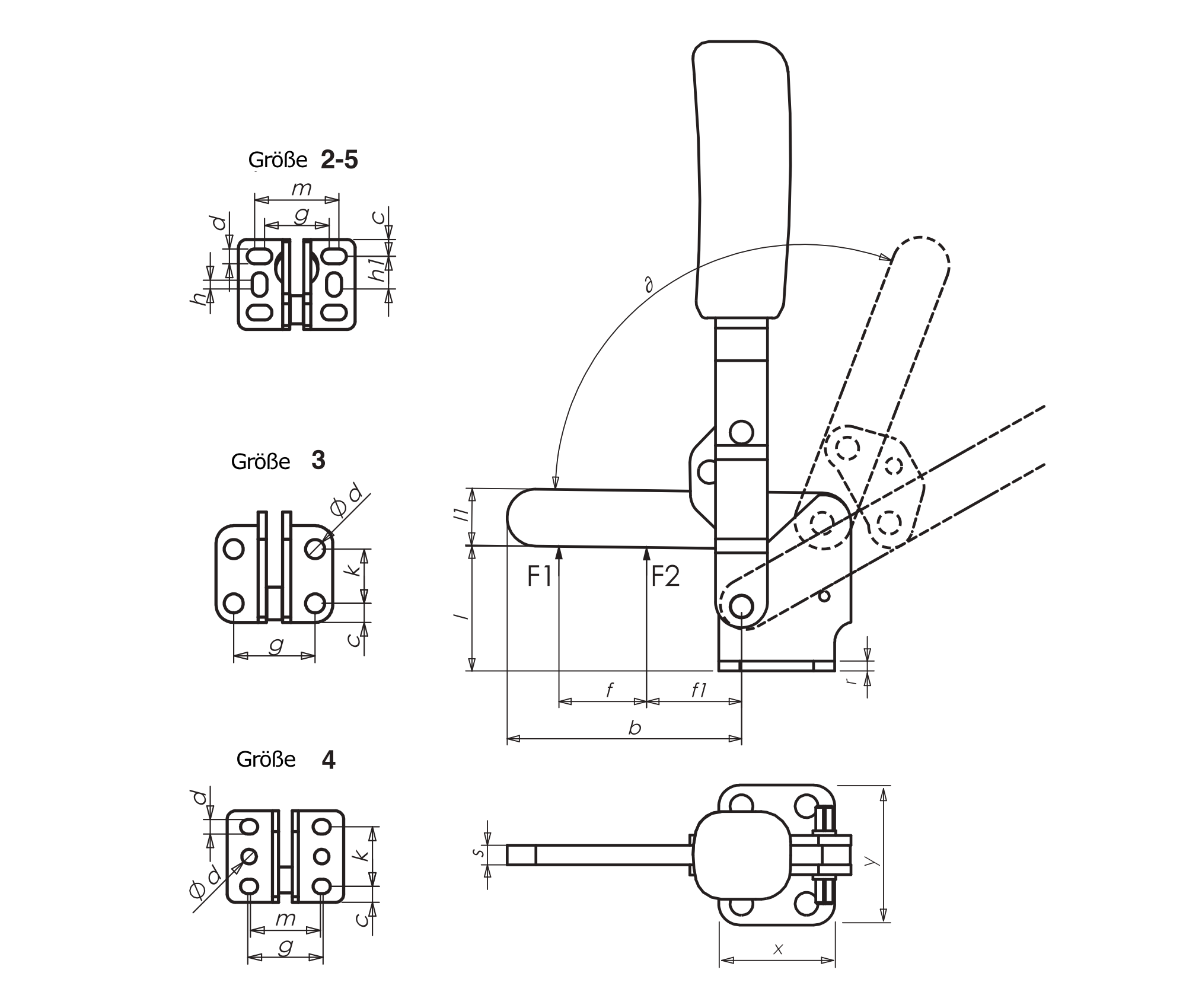 M10L Senkrechtspanner mit waagrechtem Fuß und massivem Haltearm Technische Zeichnung