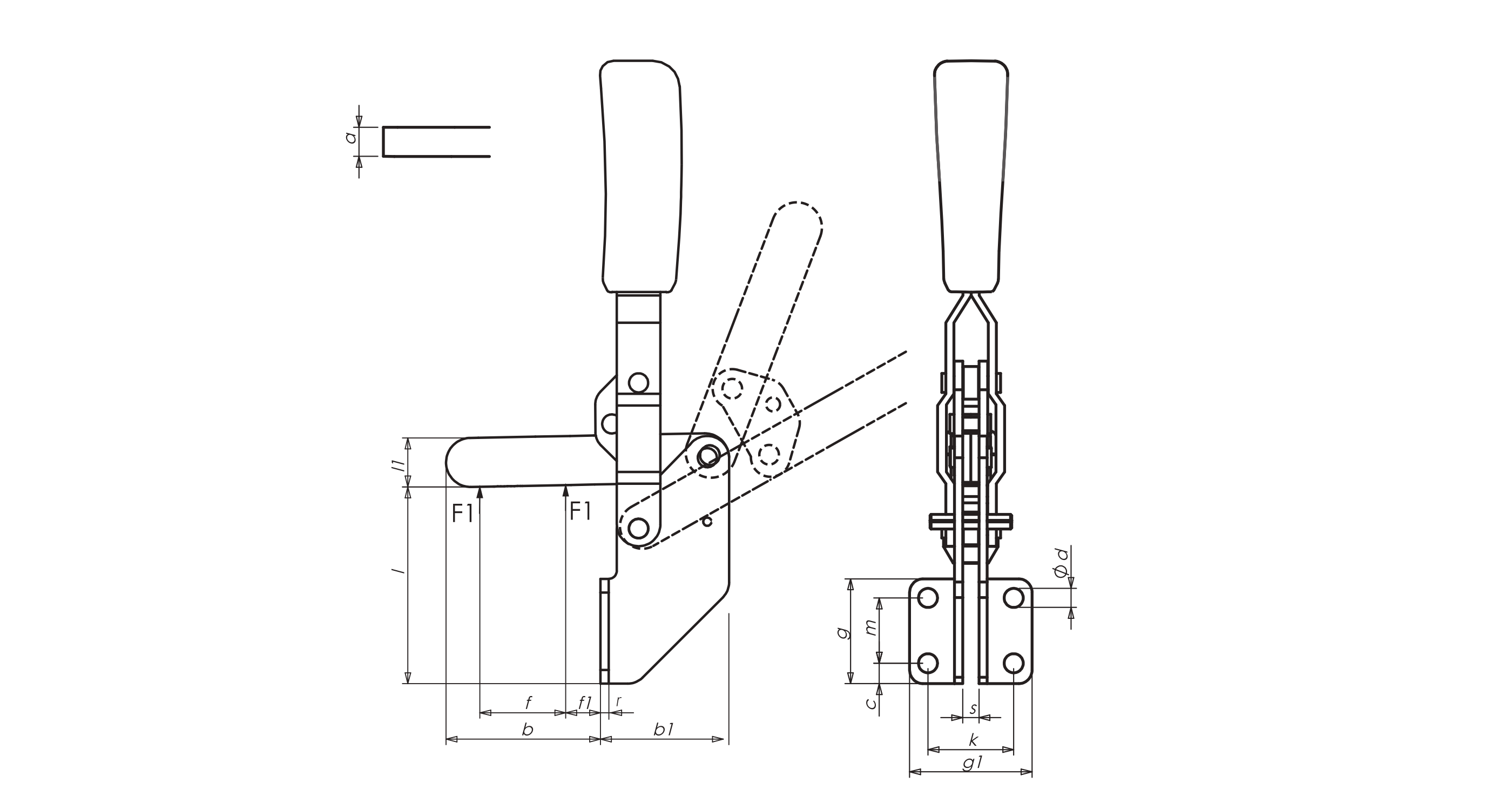 M12L Senkrechtspanner mit Winkelfuß und massivem Haltearm Technische Zeichnung