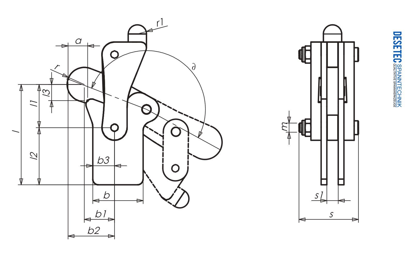 M32 Modulspanner schweissbar mit senkrechtem Fuss Technische Zeichnung