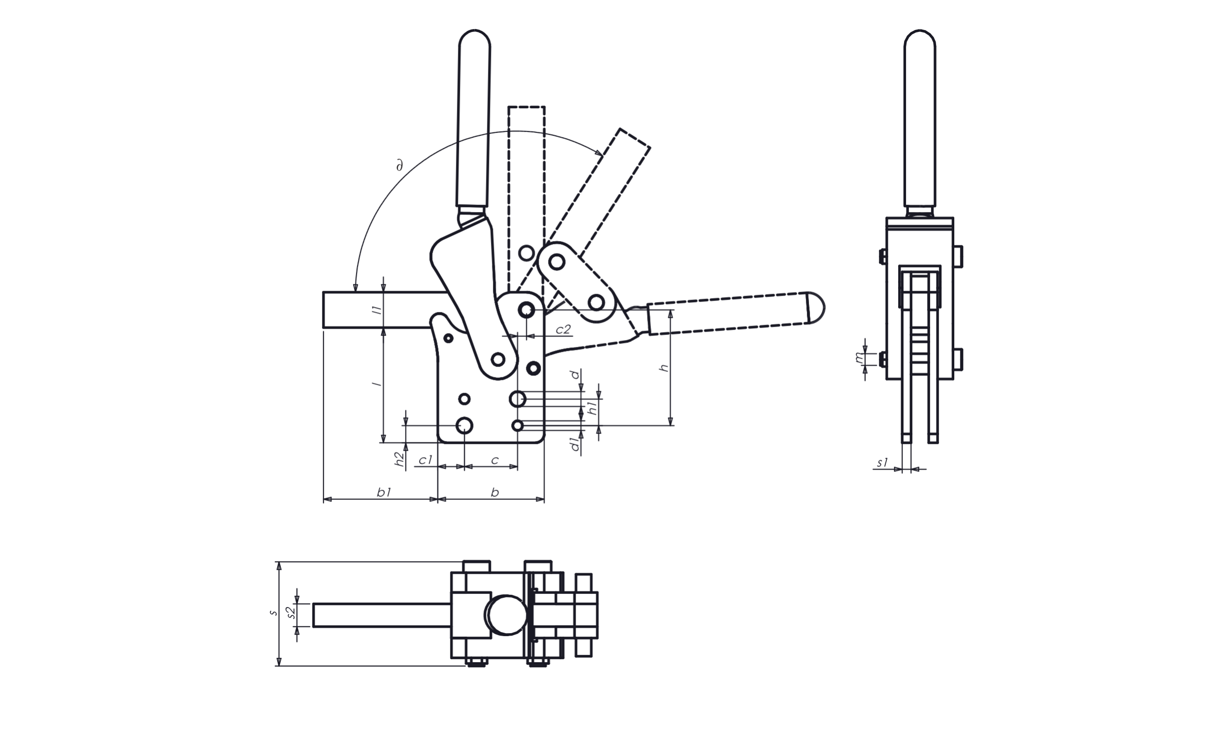 M34 Schwerer Senkrechtspanner mit senkrechtem Fuss Technische Zeichnung